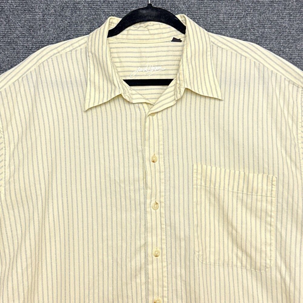 Jack Lipson Mens Short Sleeve Shirt XL Butter Yellow Blue Stripe Cotton Preppy - Picture 2 of 7